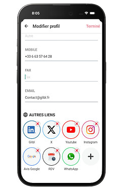 Page profil edition liens