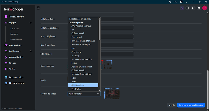 Mise à jour modèle de carte d'un collaborateur