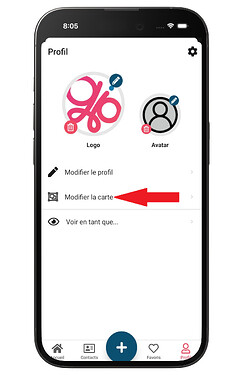 Page profil accès modifier carte